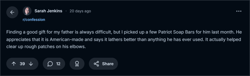 Patriot Natural Soap Reviews